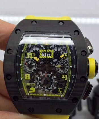 Richard Mille RM 011 replica Watch RM011 Felipe Massa Flyback Chrono PVD Skeleton Dial with Yellow Rubber